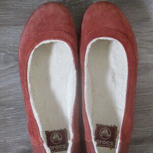 CROCS Reddish Brown Part Suede Leather Slip-on Flats 8.5 W (K418)